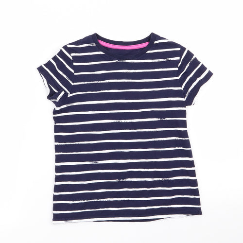 Asda George Girls Blue Striped  Basic T-Shirt Size 8-9 Years
