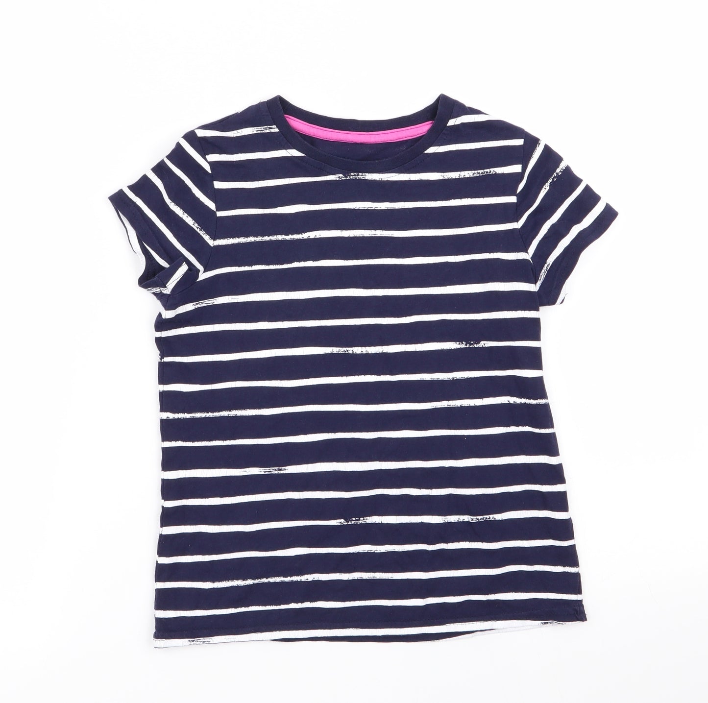 Asda George Girls Blue Striped  Basic T-Shirt Size 8-9 Years