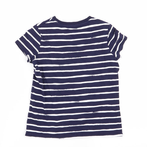 Asda George Girls Blue Striped  Basic T-Shirt Size 8-9 Years
