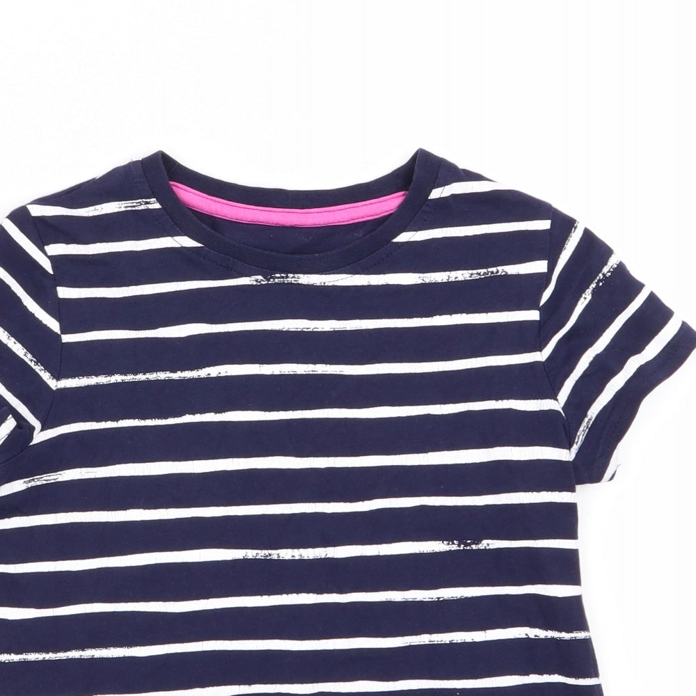 Asda George Girls Blue Striped  Basic T-Shirt Size 8-9 Years