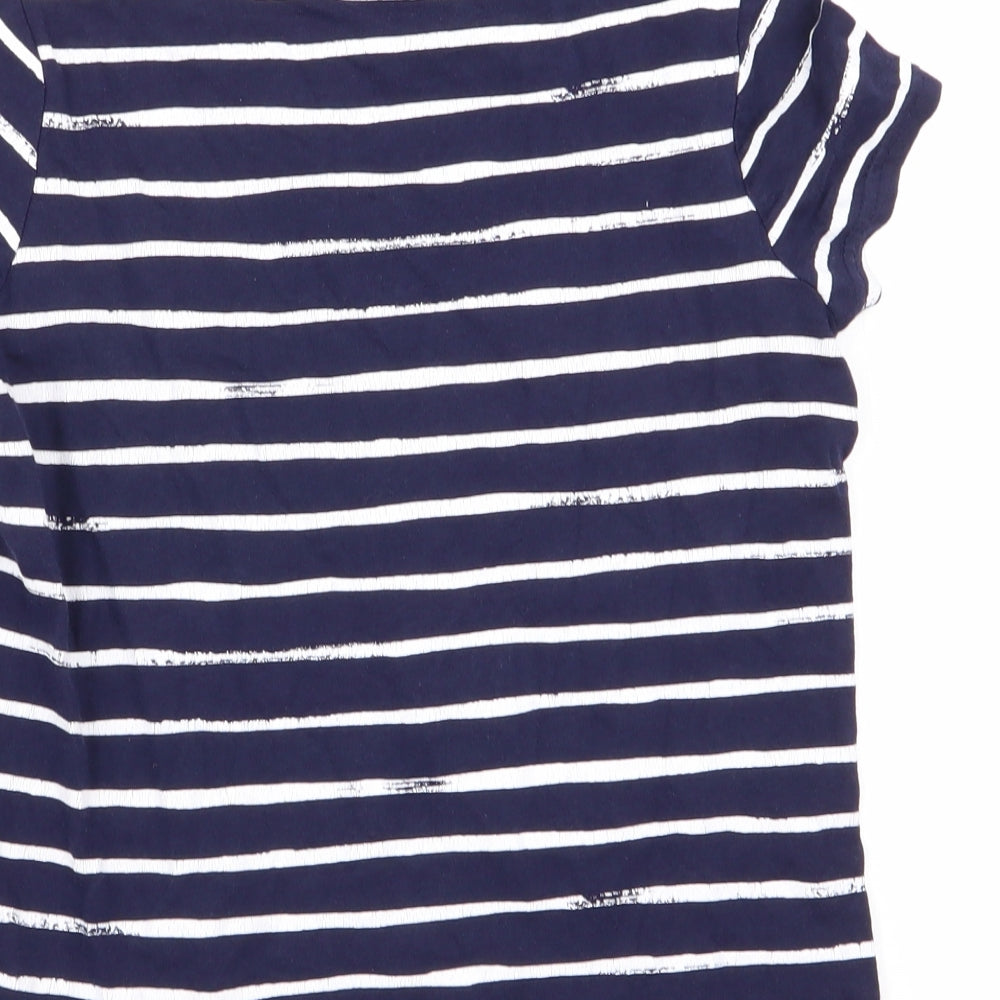 Asda George Girls Blue Striped  Basic T-Shirt Size 8-9 Years