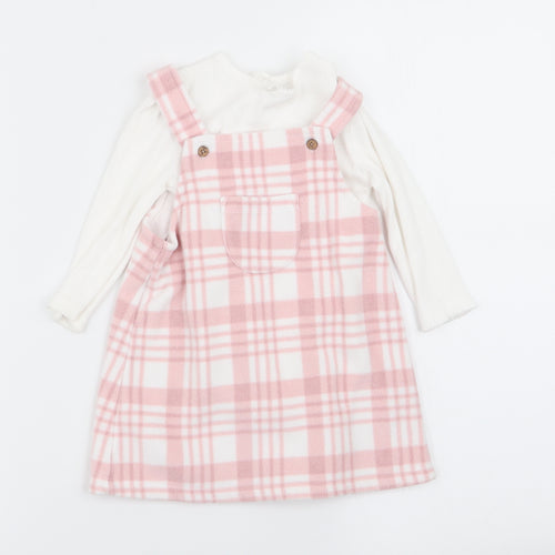 Asda George Girls Multicoloured Check  Pinafore/Dungaree Dress  Size 9-12 Months