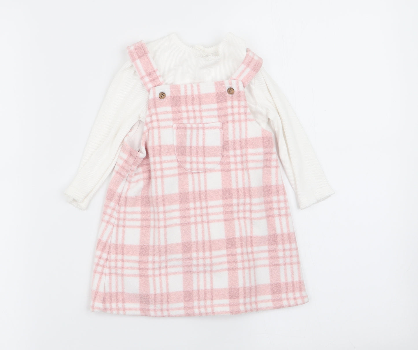 Asda George Girls Multicoloured Check  Pinafore/Dungaree Dress  Size 9-12 Months