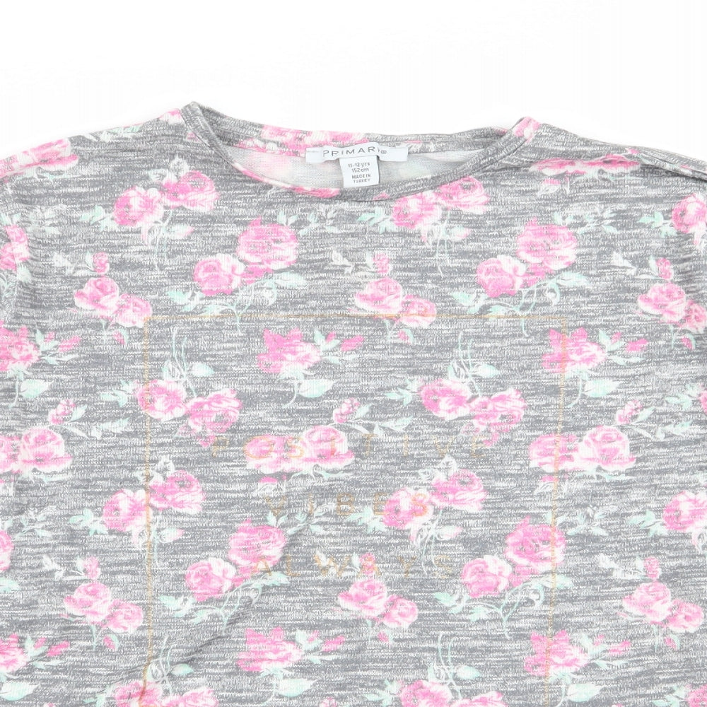 Primark Girls Multicoloured Floral  Basic T-Shirt Size 11-12 Years