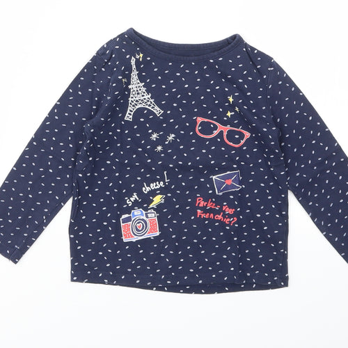 INDEXTENSO Girls Blue Spotted  Basic T-Shirt Size 4 Years