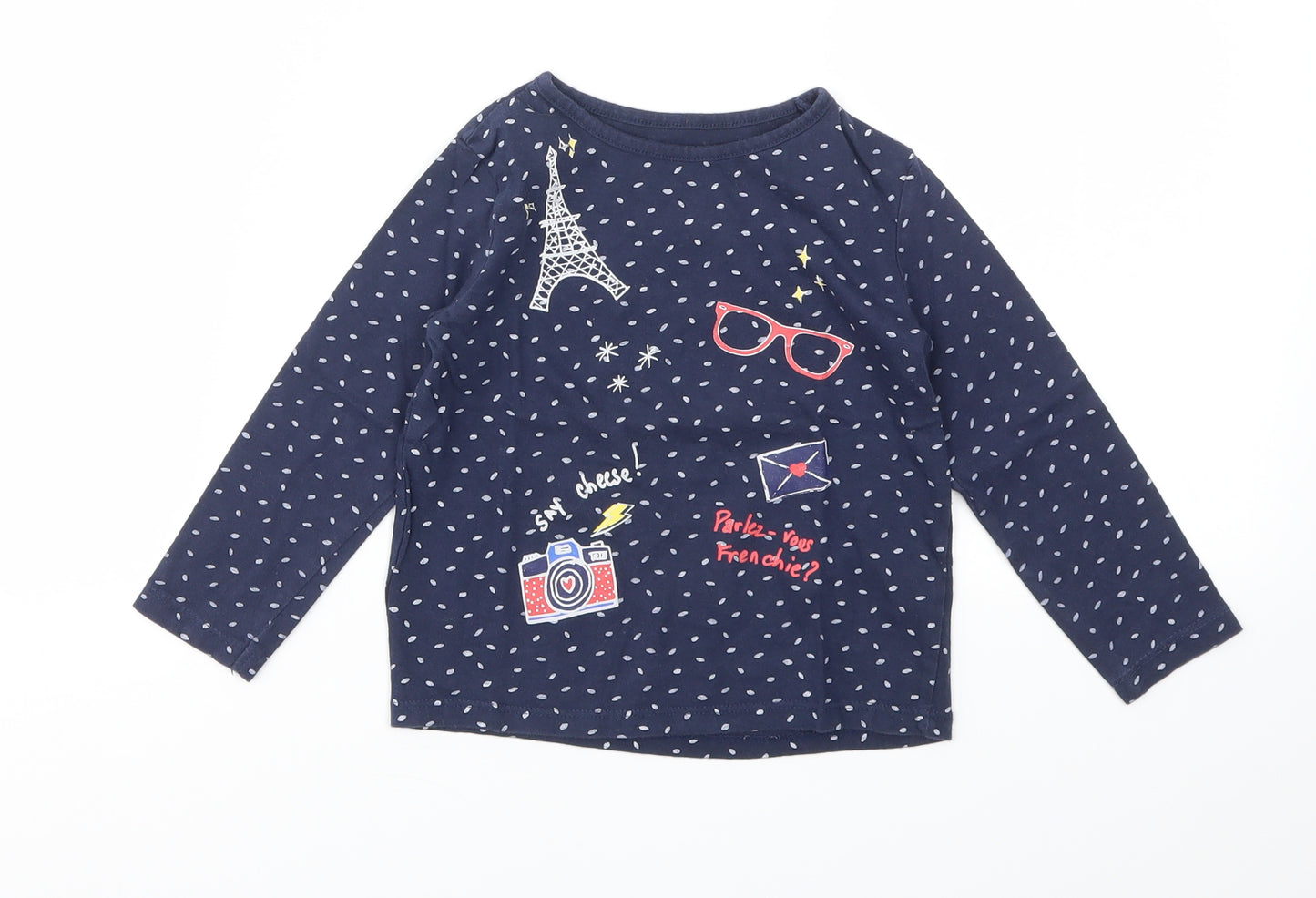INDEXTENSO Girls Blue Spotted  Basic T-Shirt Size 4 Years