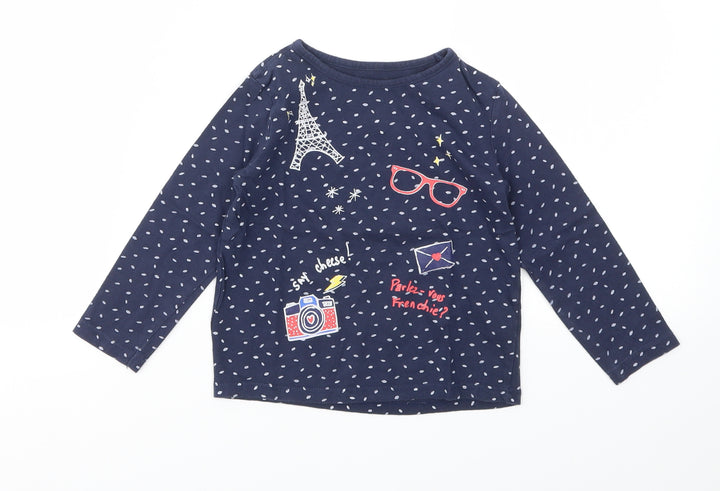 INDEXTENSO Girls Blue Spotted  Basic T-Shirt Size 4 Years