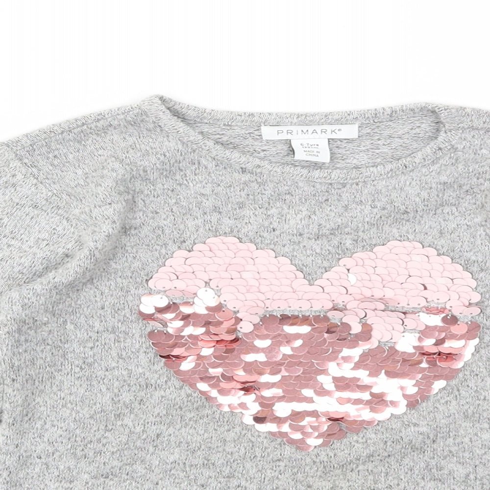 Primark Girls Grey   Basic T-Shirt Size 6-7 Years