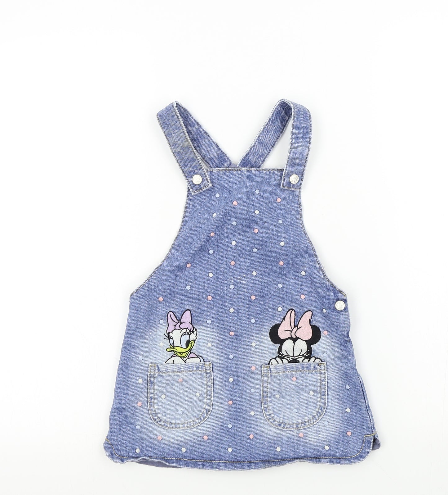 Preworn Girls Blue Colourblock  Pinafore/Dungaree Dress  Size 3-4 Years  - disney