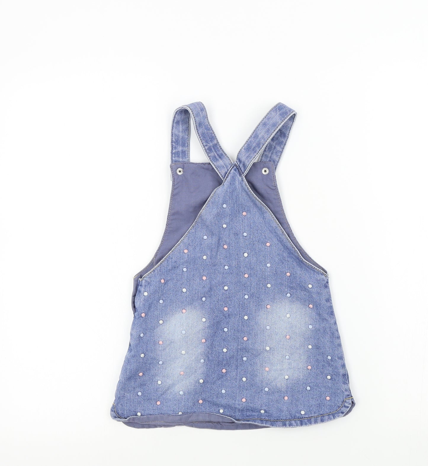 Preworn Girls Blue Colourblock  Pinafore/Dungaree Dress  Size 3-4 Years  - disney