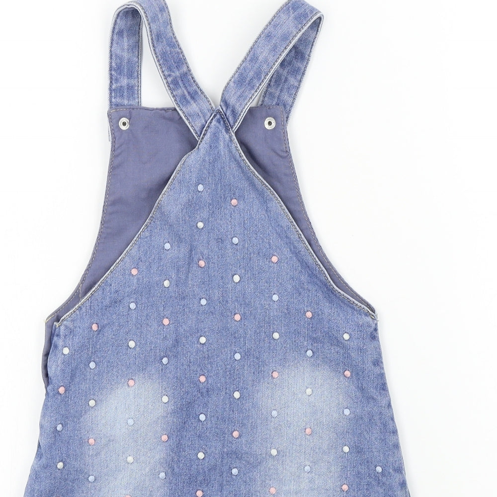 Preworn Girls Blue Colourblock  Pinafore/Dungaree Dress  Size 3-4 Years  - disney
