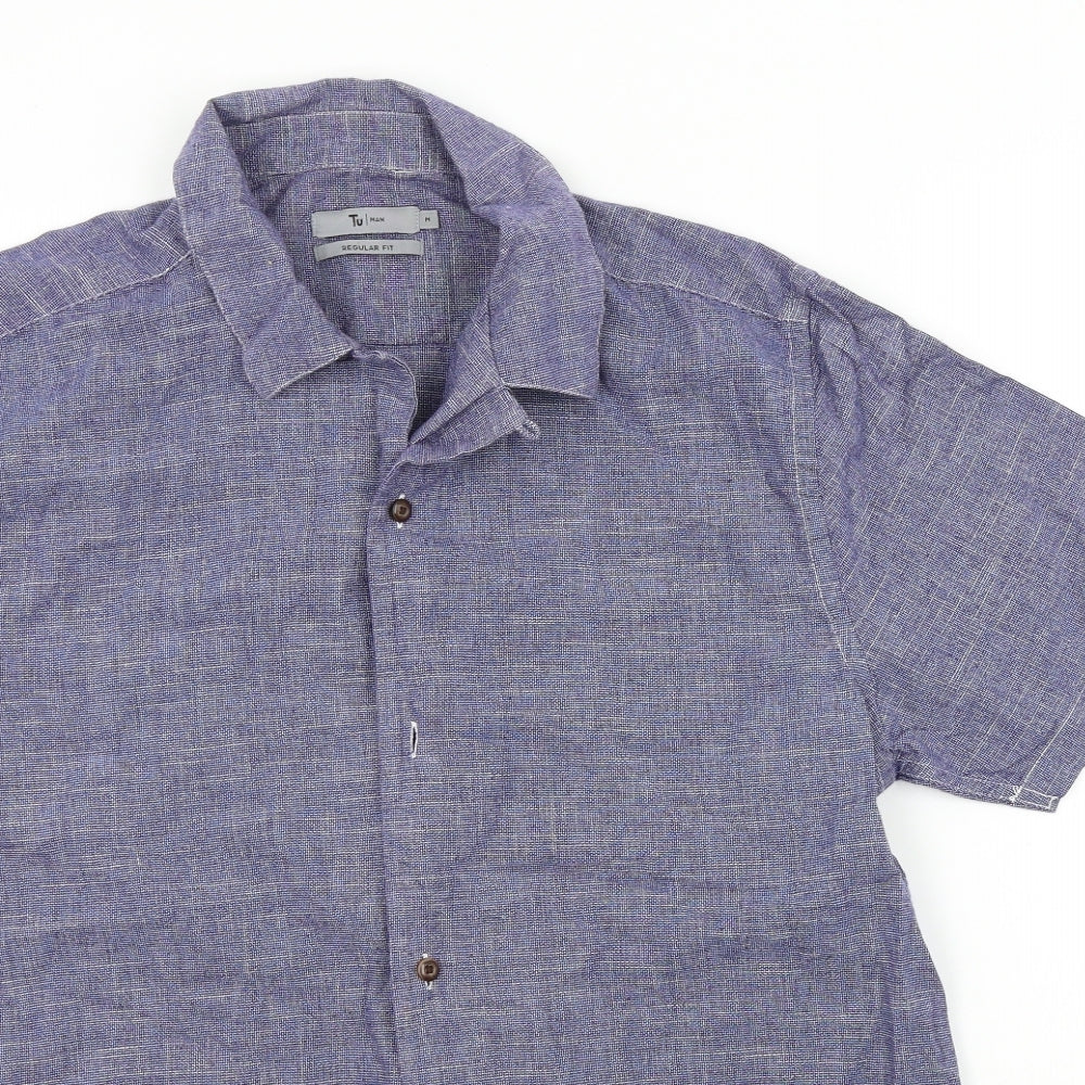 TU Mens Blue Colourblock   Button-Up Size M