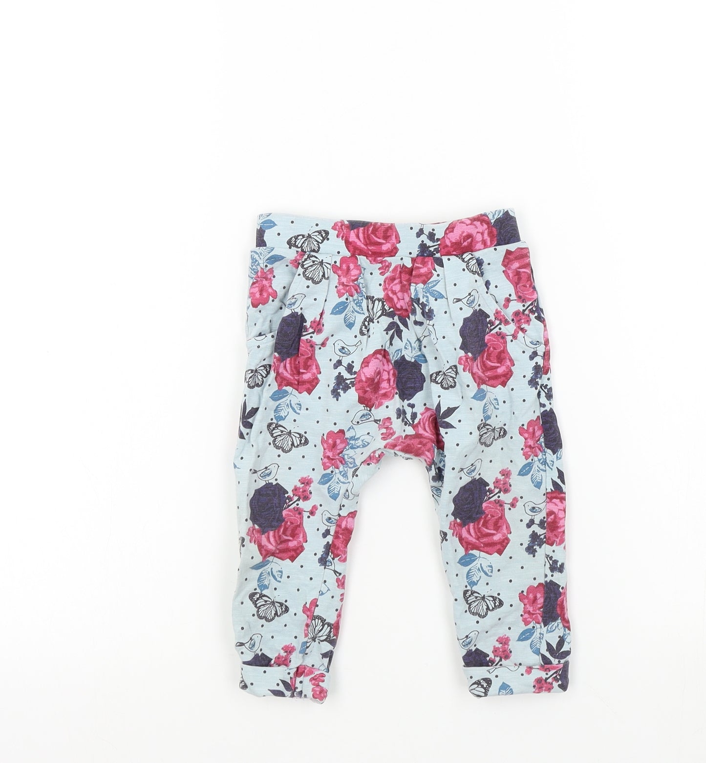 Nutmeg Girls Blue Floral  Jogger Leggings Size 9-12 Months