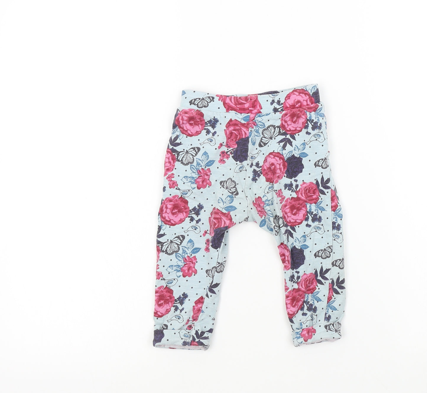 Nutmeg Girls Blue Floral  Jogger Leggings Size 9-12 Months