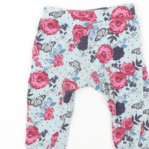 Nutmeg Girls Blue Floral  Jogger Leggings Size 9-12 Months