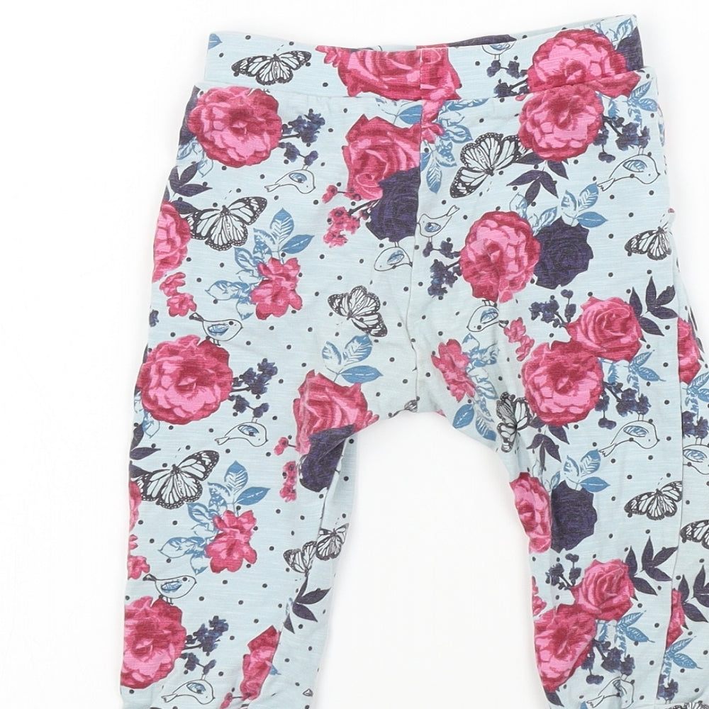 Nutmeg Girls Blue Floral  Jogger Leggings Size 9-12 Months