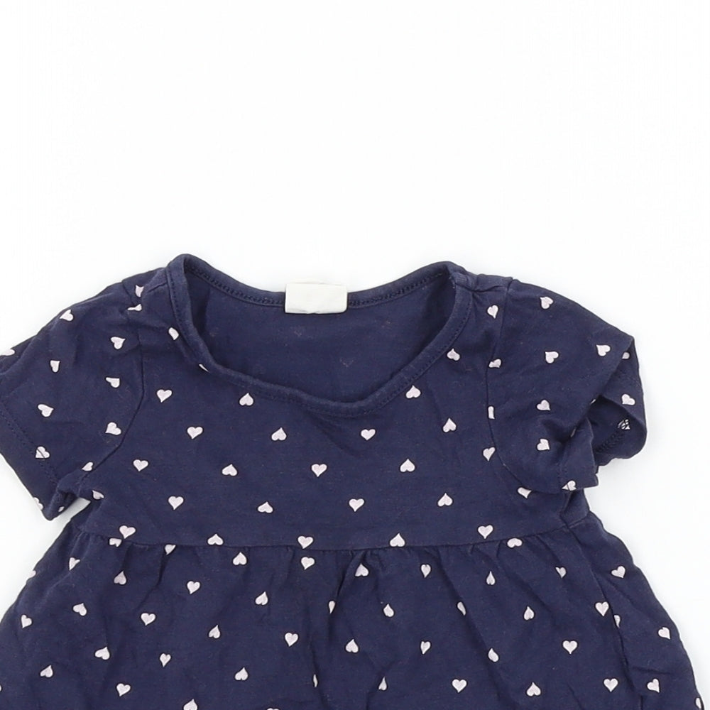 H&M Girls Blue Colourblock  Basic T-Shirt Size 3-6 Months
