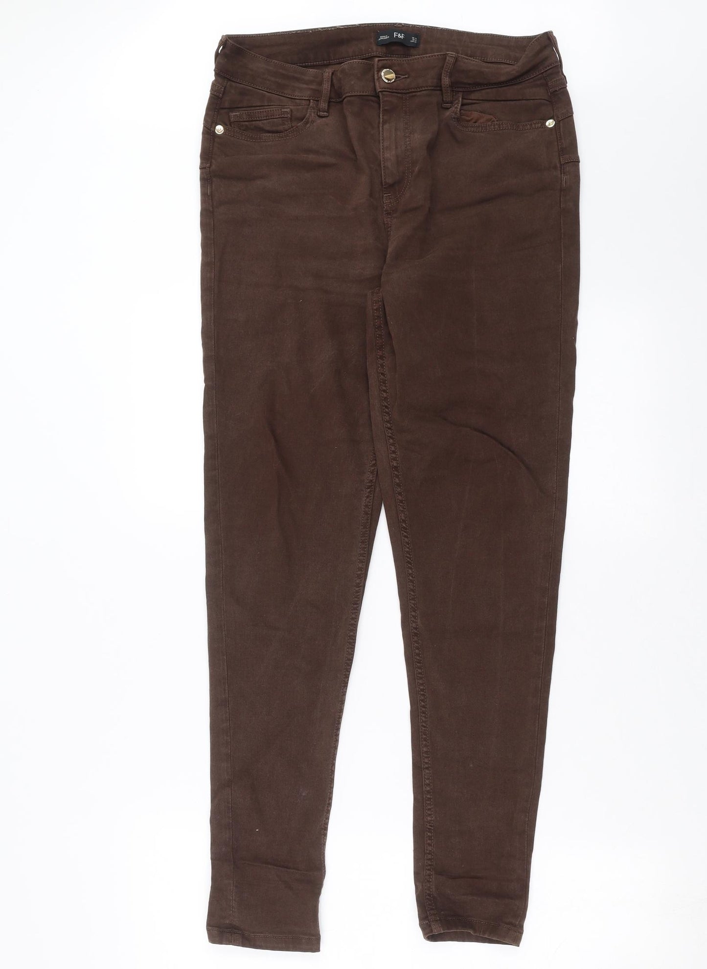 F&F Womens Brown  Denim Skinny Jeans Size 14 L29 in