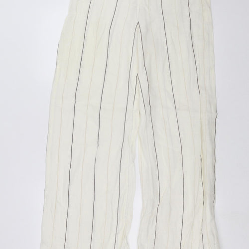 Marks and Spencer Womens Ivory Striped  Trousers  Size 12 L29 in