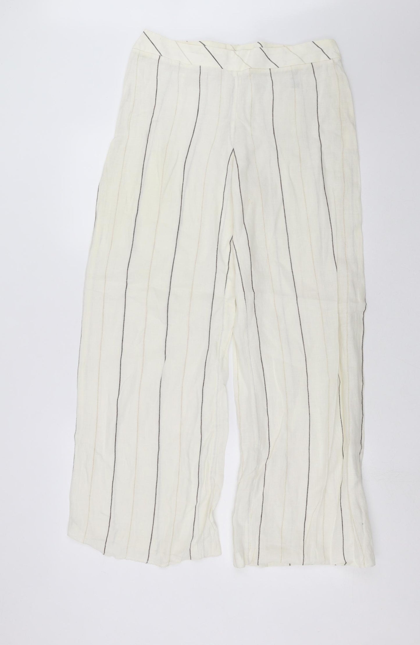 Marks and Spencer Womens Ivory Striped  Trousers  Size 12 L29 in