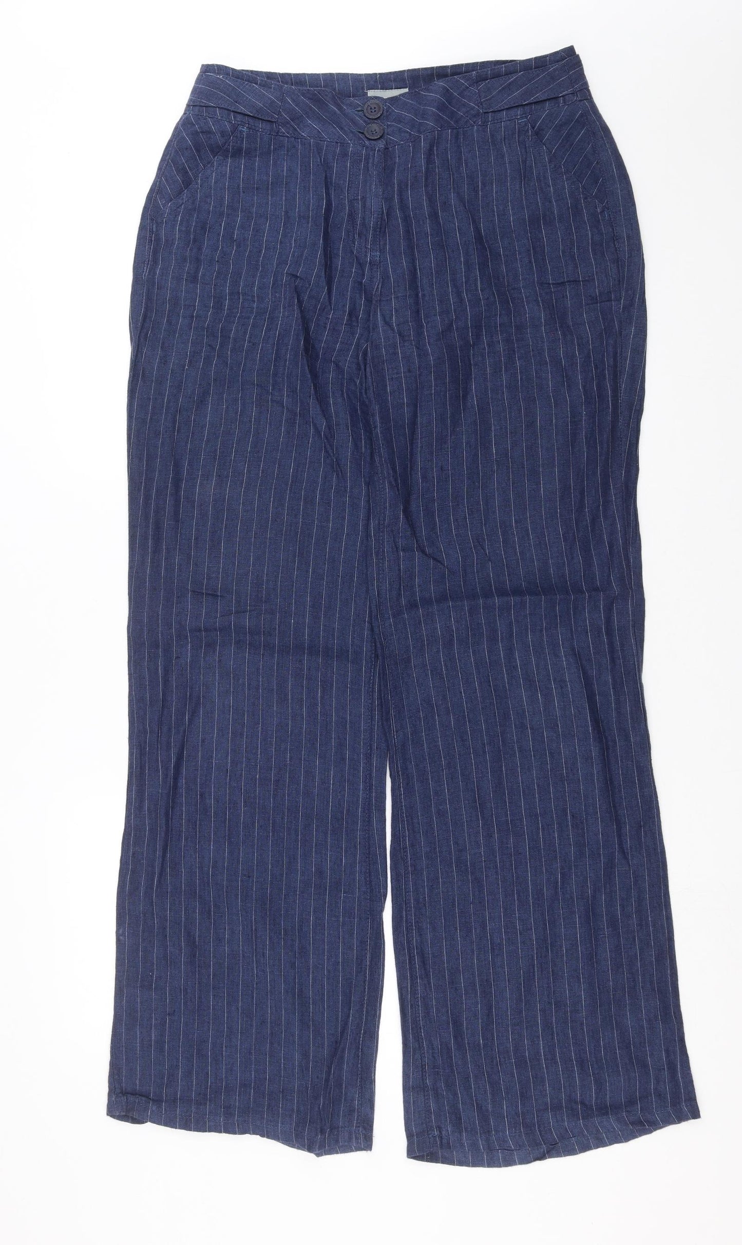 Marks and Spencer Womens Blue Striped  Trousers  Size 12 L32 in