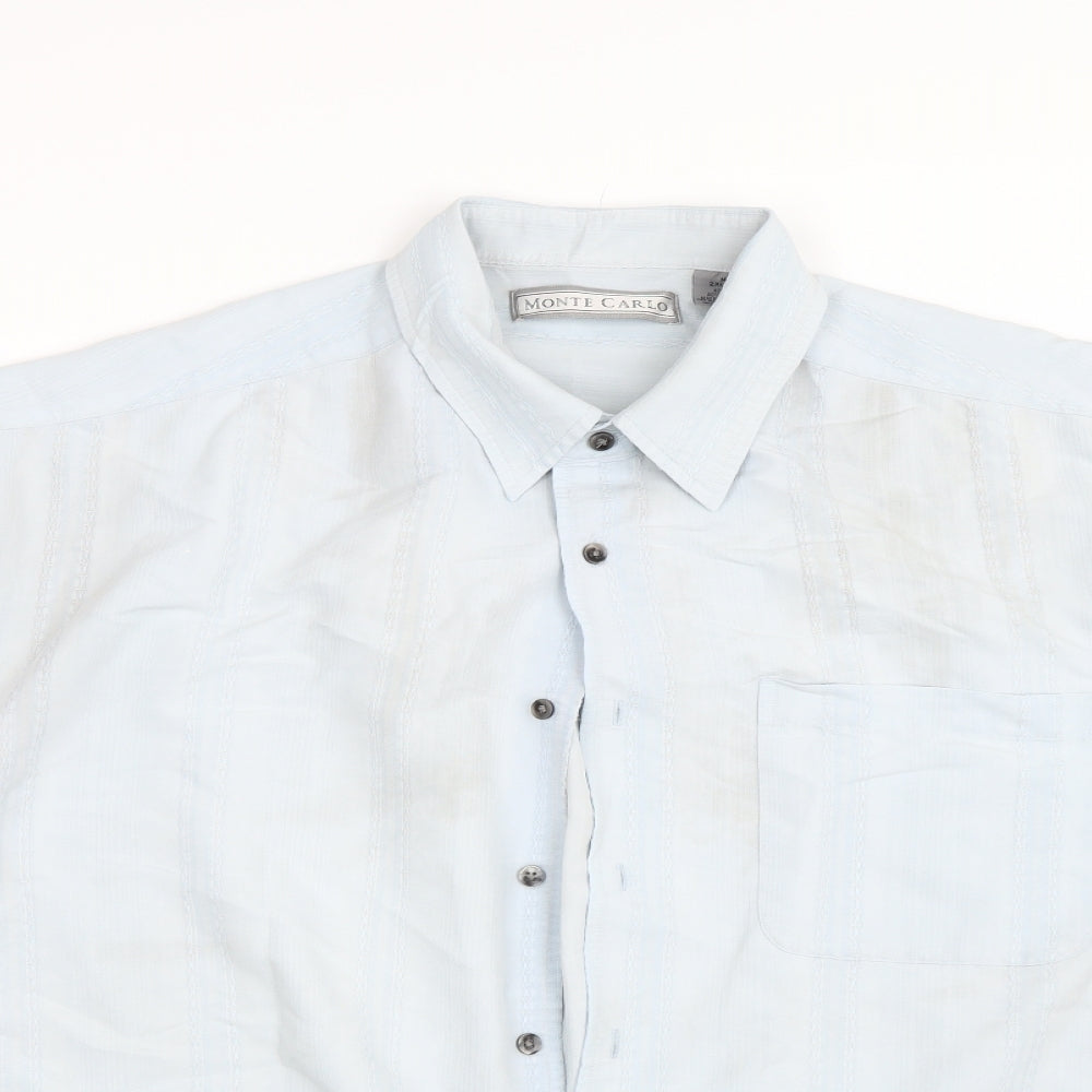 Monte Carlo Mens Blue Striped   Dress Shirt Size 2XL
