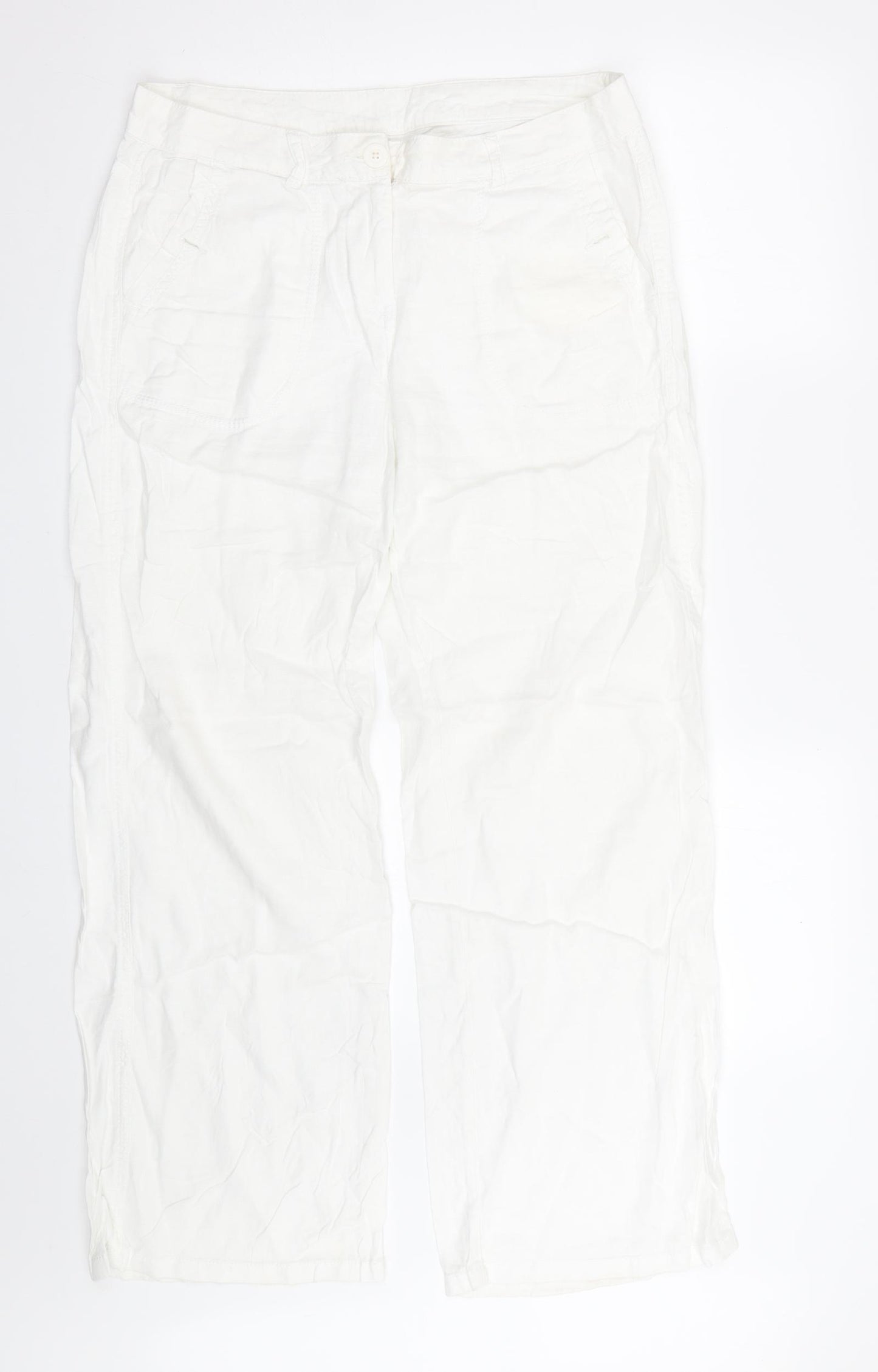 M&S Womens White   Trousers  Size 12 L28 in