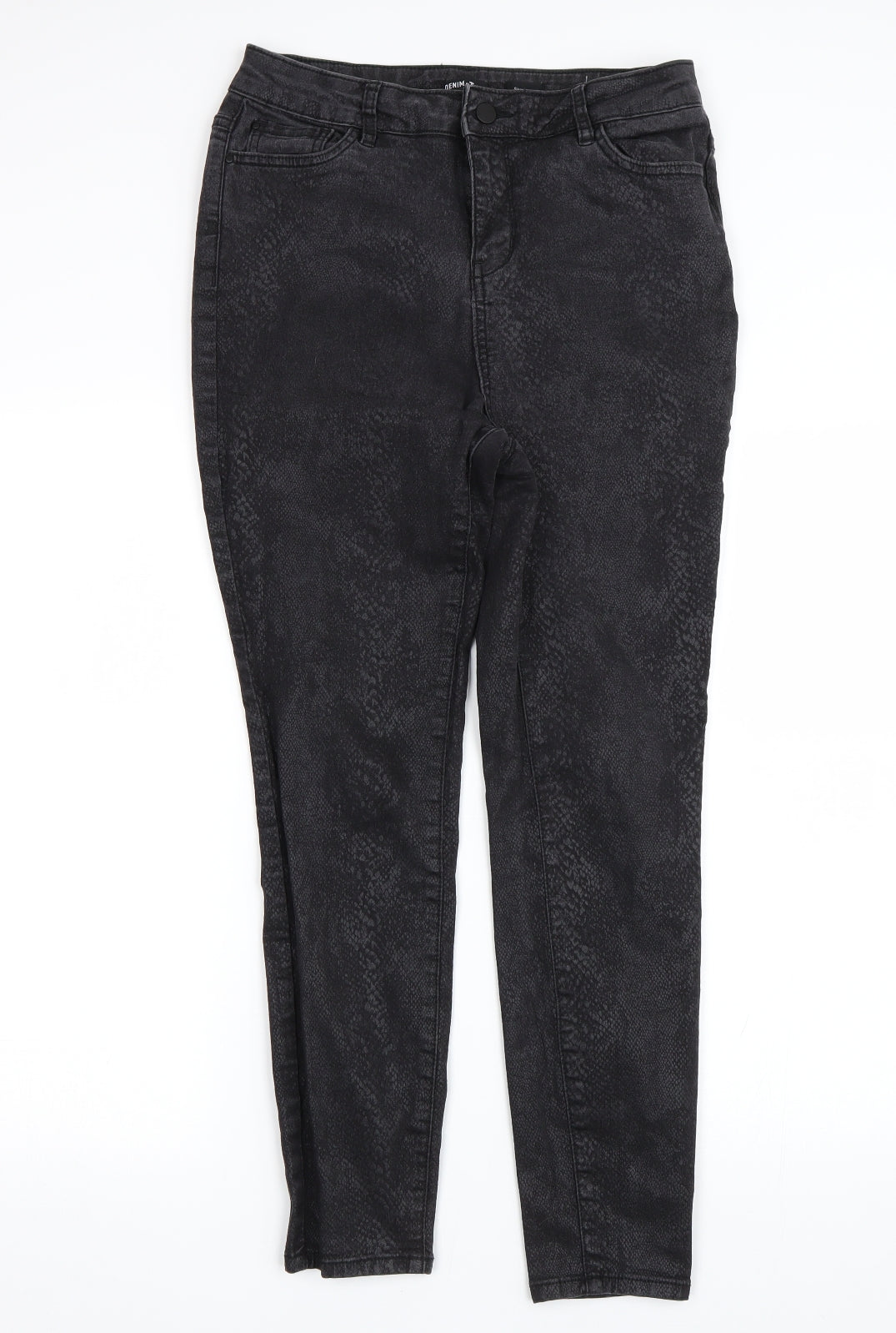 TU Womens Black Animal Print Denim Skinny Jeans Size 14 L25 in - Snake Print