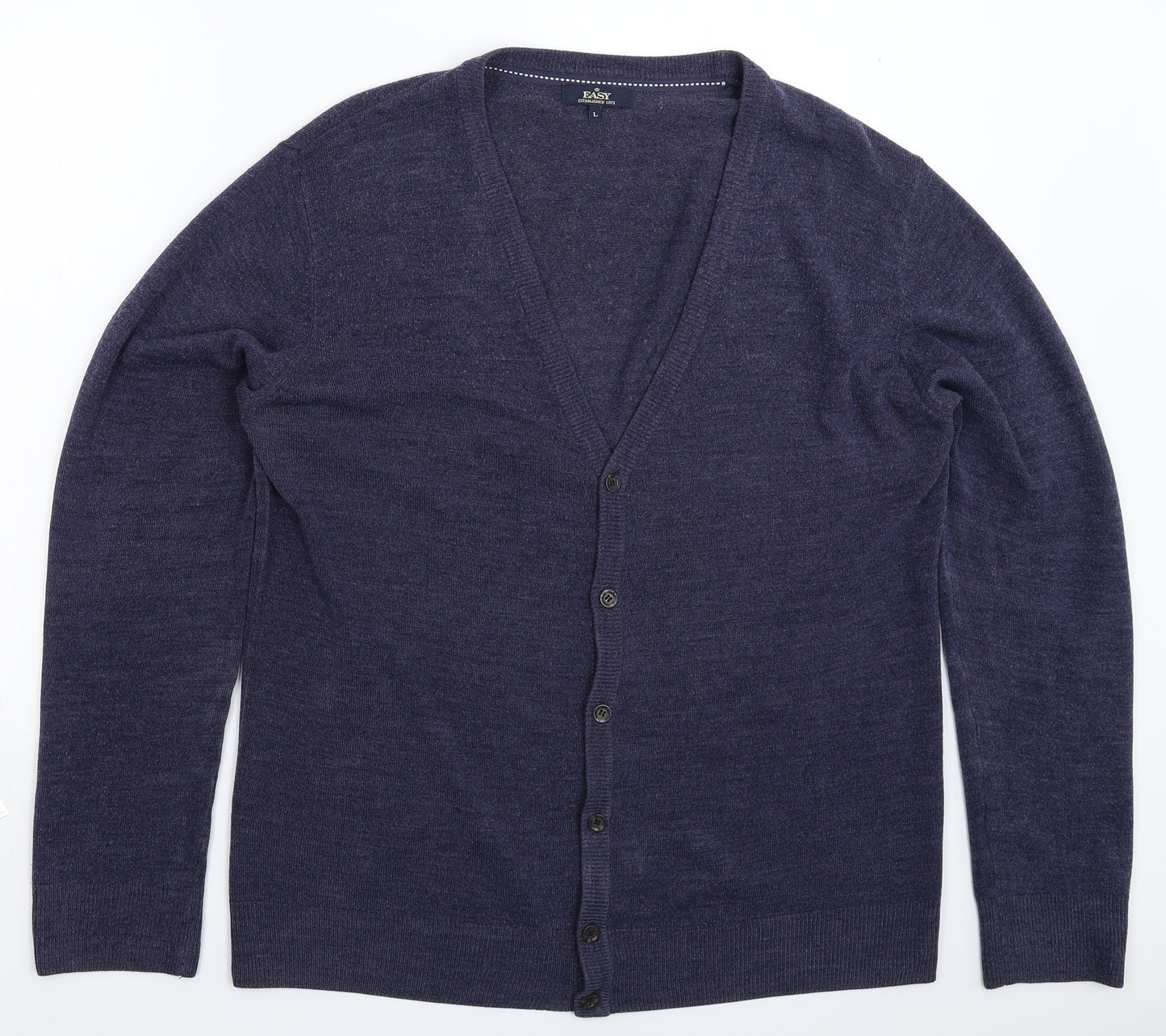 Easy Mens Blue  Knit Cardigan Jumper Size L