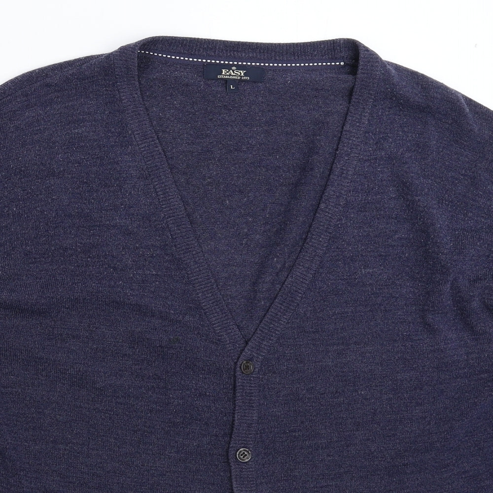 Easy Mens Blue  Knit Cardigan Jumper Size L