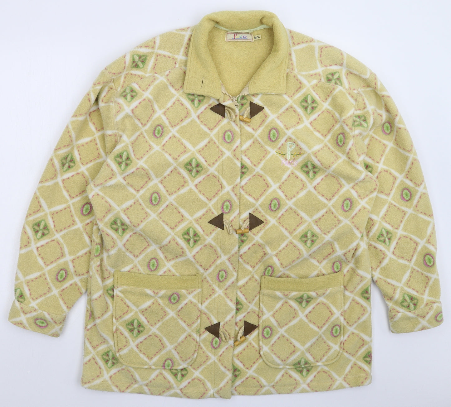 PACO Womens Beige Check Fleece Jacket  Size L
