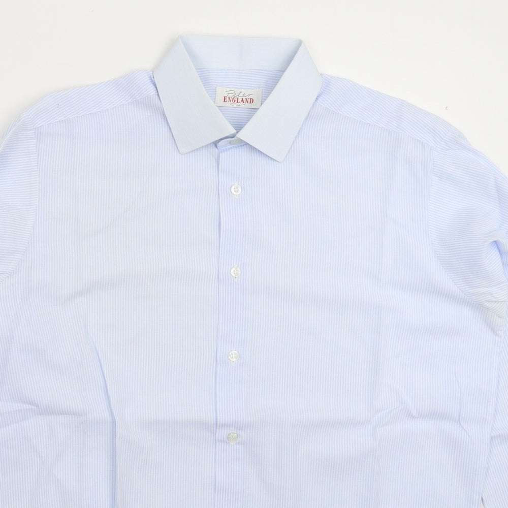 Peter England Mens Blue Striped   Dress Shirt Size L