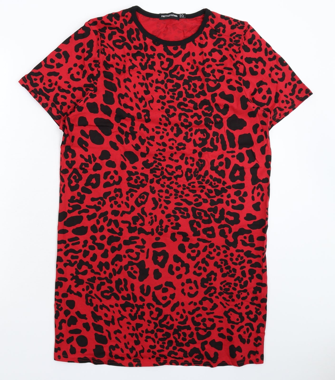 PRETTYLITTLETHING Womens Red Animal Print  T-Shirt Dress  Size 12