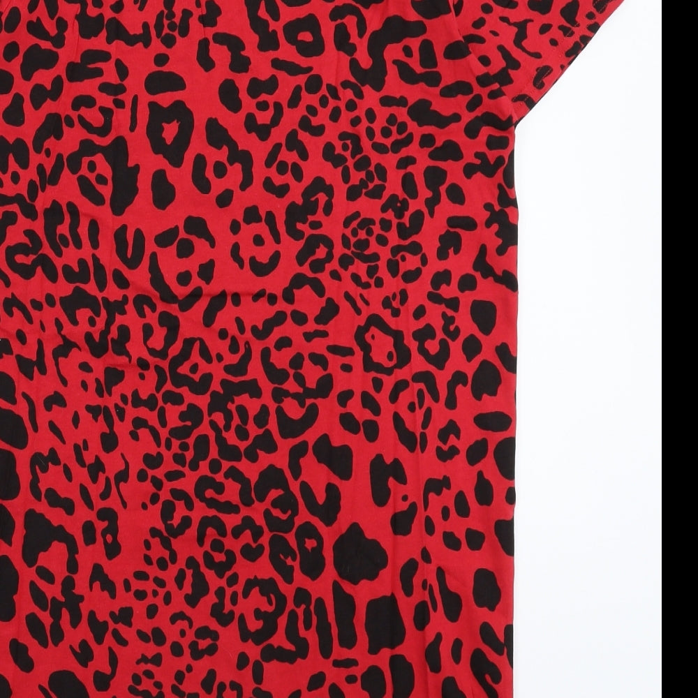 PRETTYLITTLETHING Womens Red Animal Print  T-Shirt Dress  Size 12