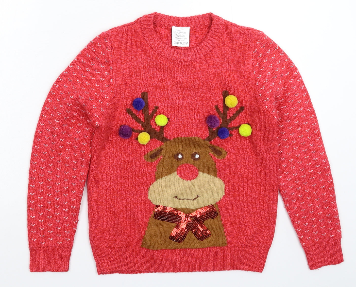 Lily & Dan Girls Pink  Knit Pullover Jumper Size 9-10 Years