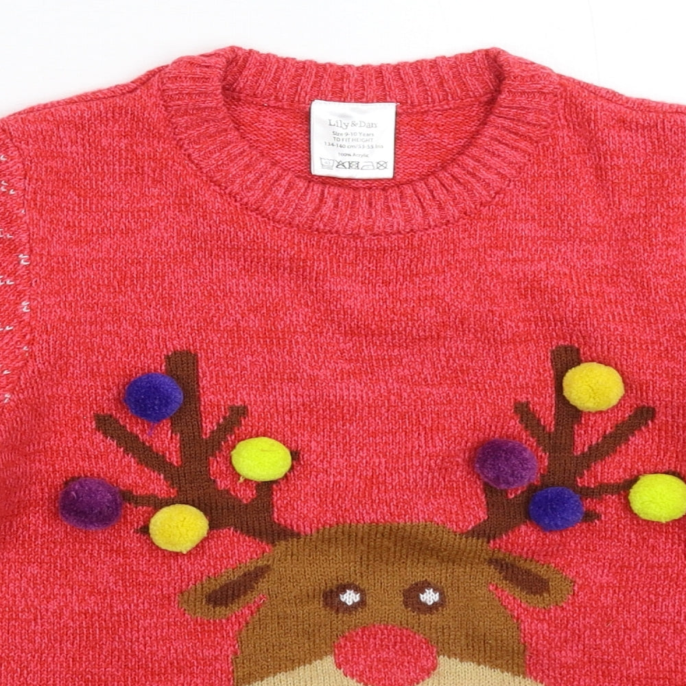 Lily & Dan Girls Pink  Knit Pullover Jumper Size 9-10 Years