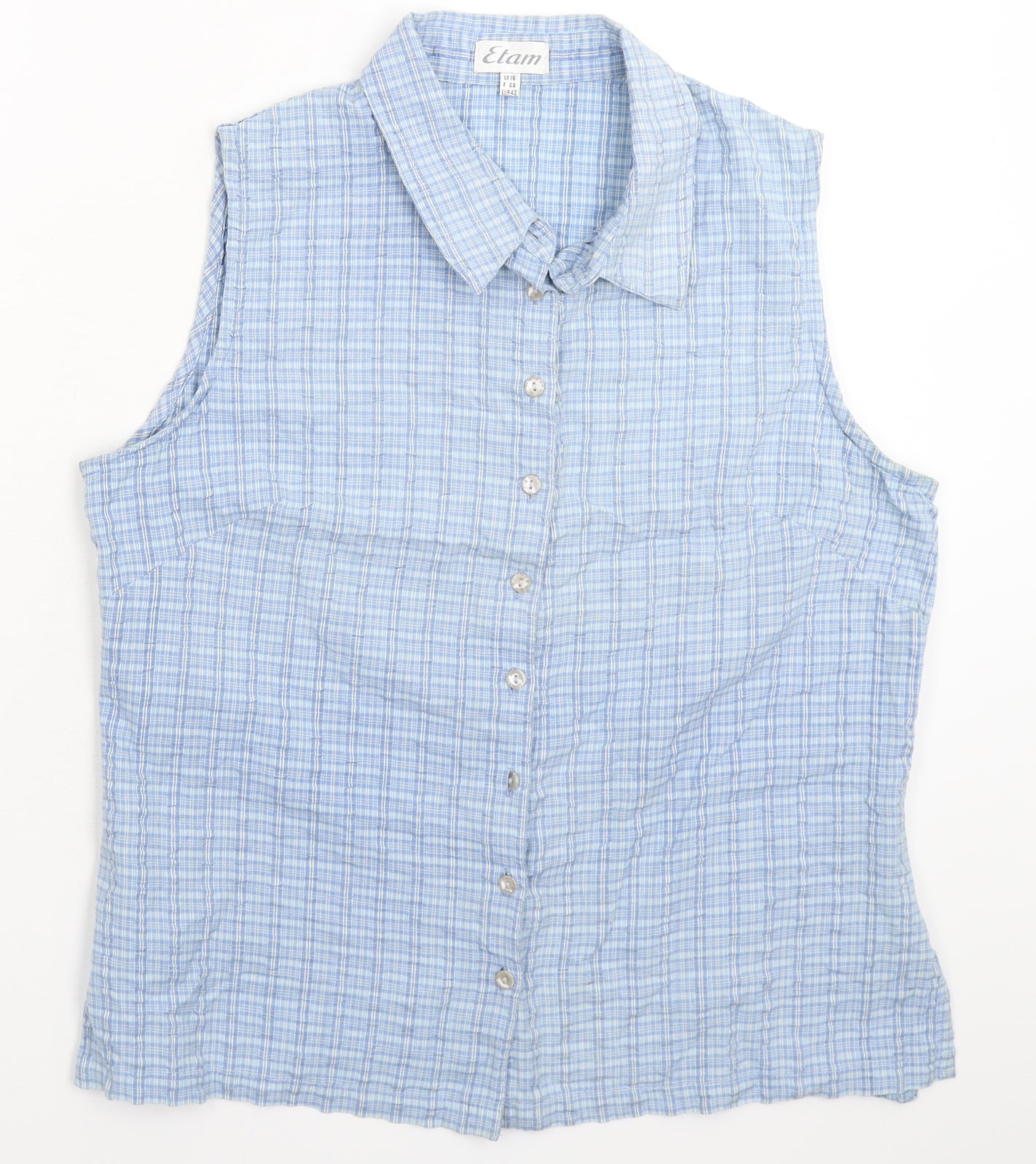 Etam Womens Blue Check  Basic Button-Up Size 16