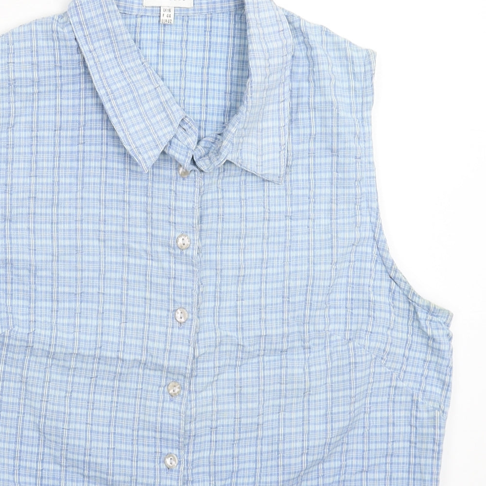 Etam Womens Blue Check  Basic Button-Up Size 16