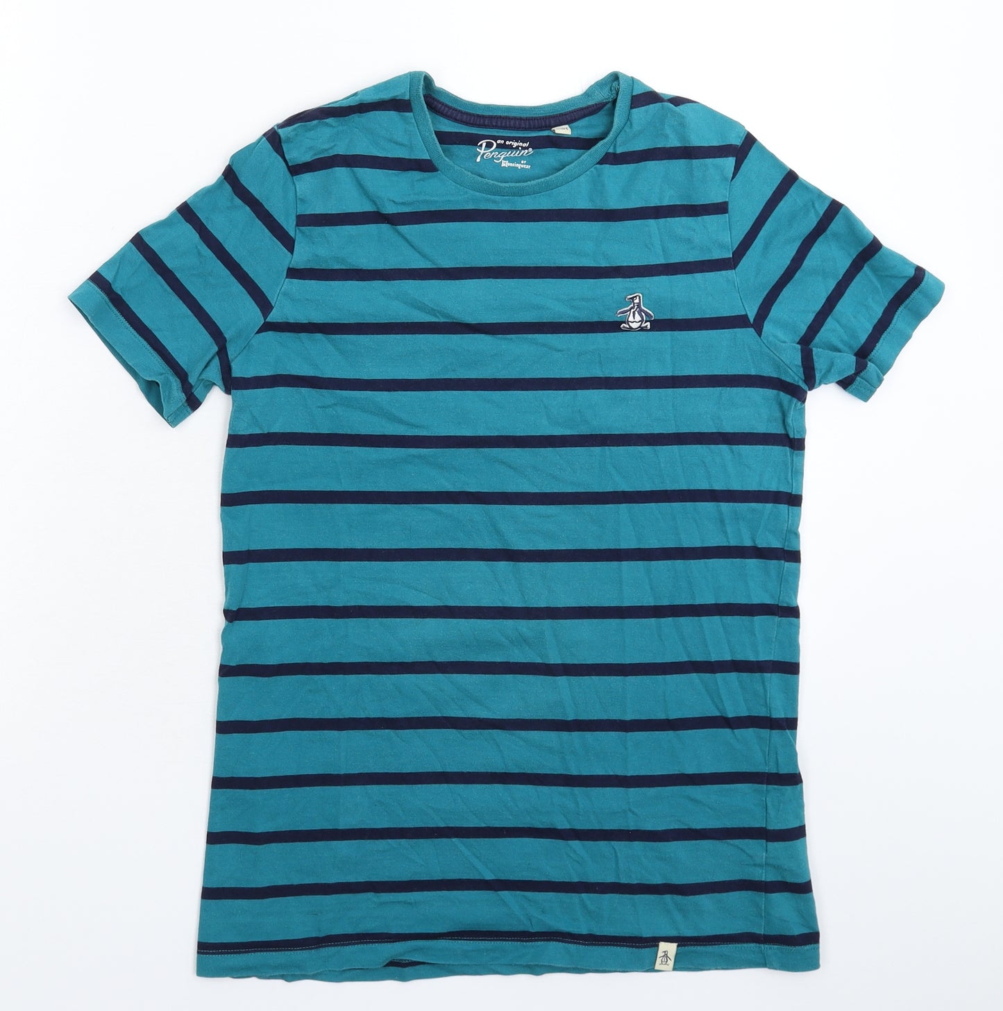Penguin Boys Green Striped  Basic T-Shirt Size 12-13 Years
