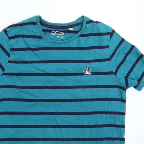 Penguin Boys Green Striped  Basic T-Shirt Size 12-13 Years