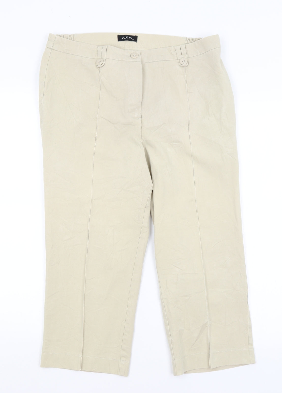 Magi Fit Womens Beige   Cropped Trousers Size 14 L20 in