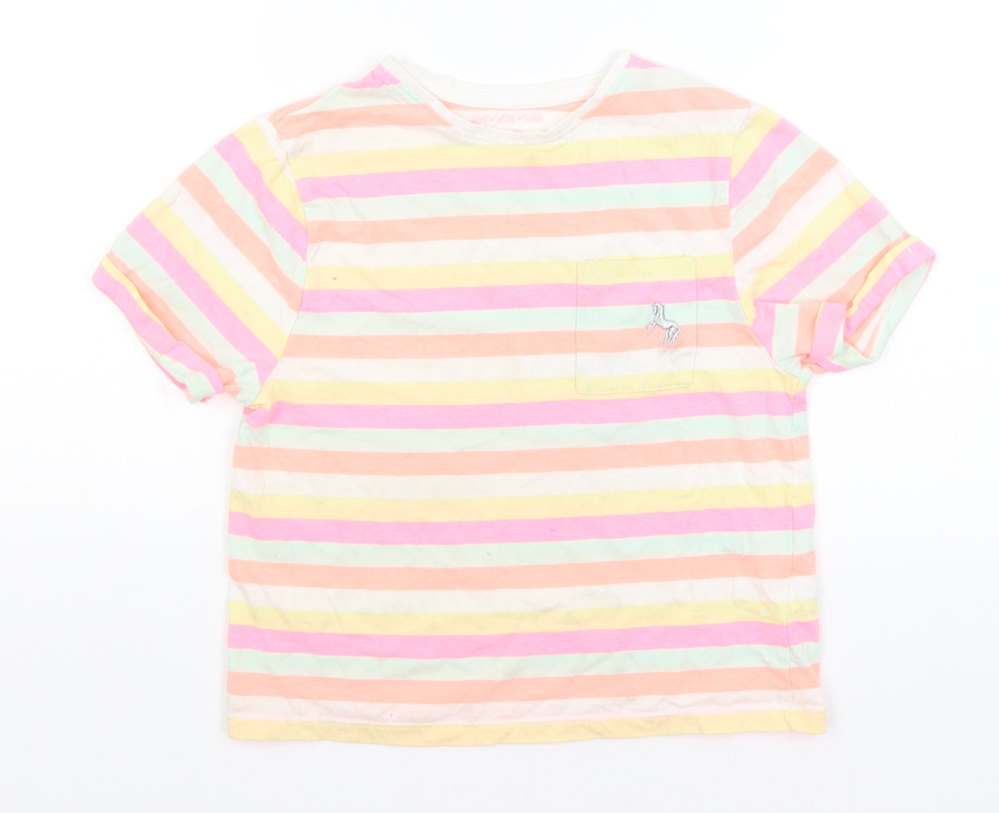 F&F Girls Pink Striped  Basic T-Shirt Size 9-10 Years