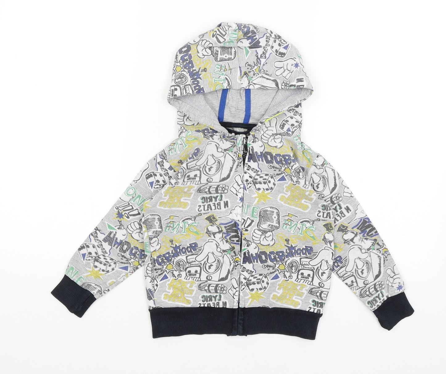 Eldys Boys Grey   Full Zip Hoodie Size 4 Years  - Sketch Graphic