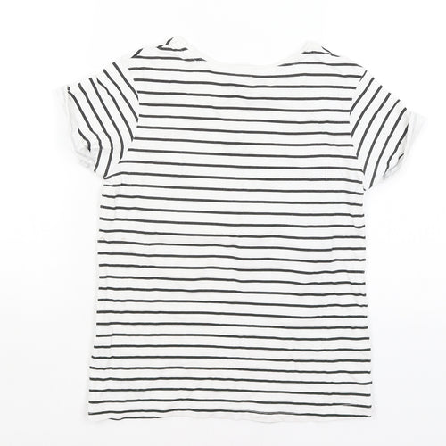 Primark Girls White Striped  Basic T-Shirt Size 9-10 Years  - Embrace Your Inner Unicorn