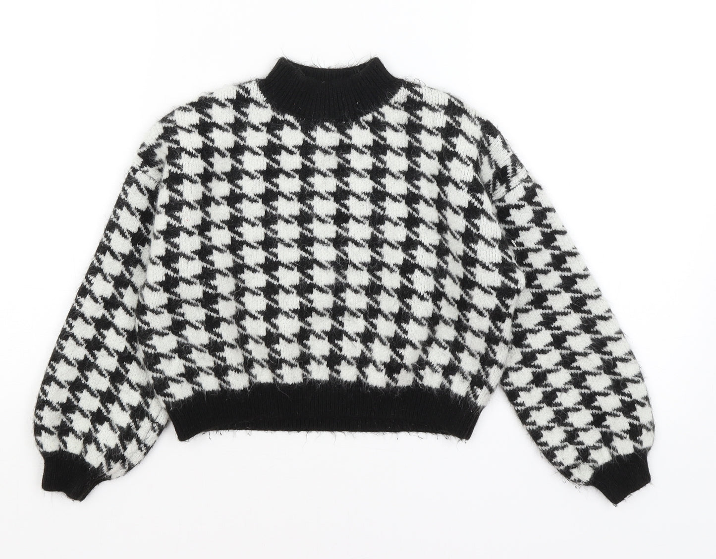Matalan Girls White Houndstooth  Pullover Jumper Size 9 Years