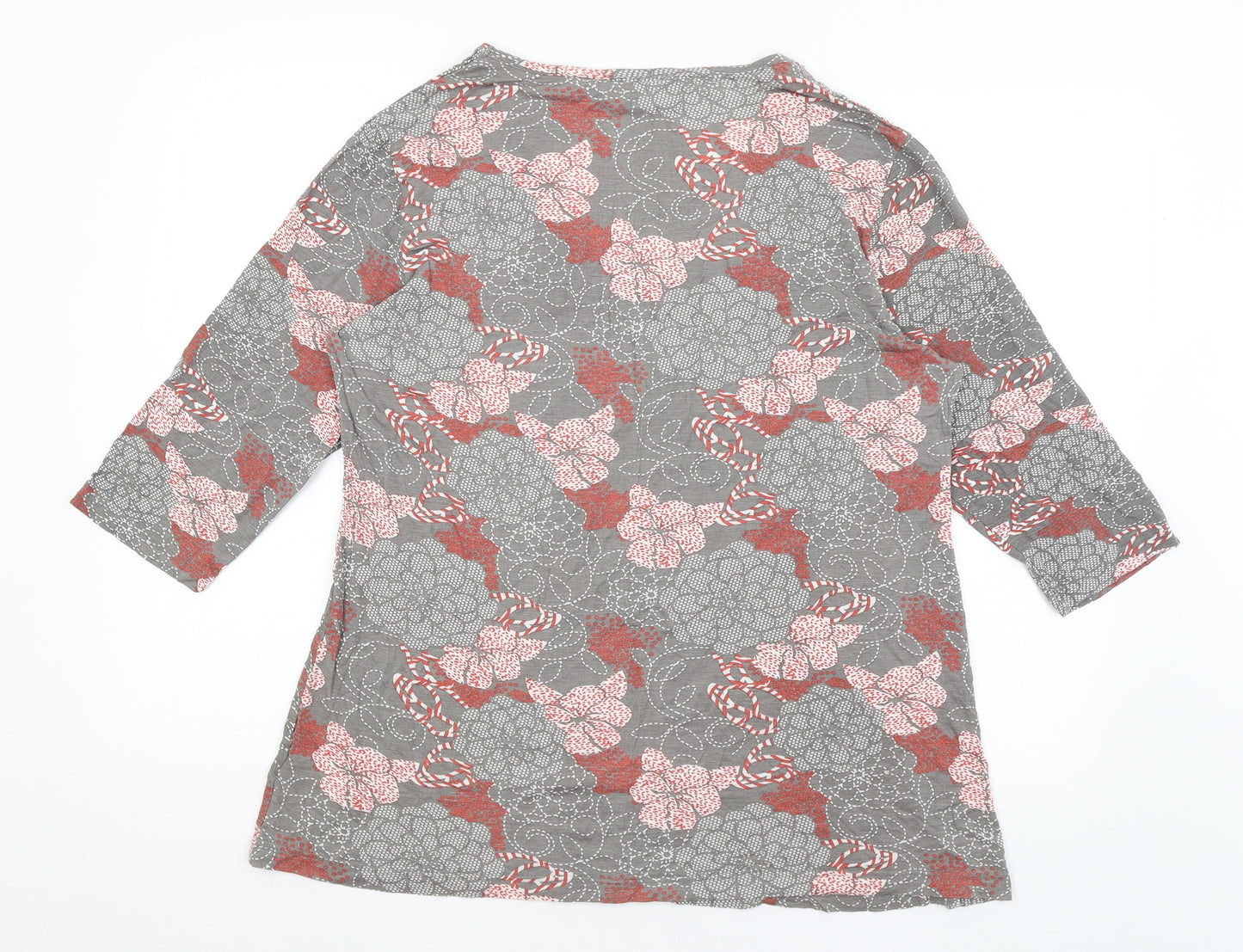 Mia Linea Womens Grey Floral  Basic T-Shirt Size 18