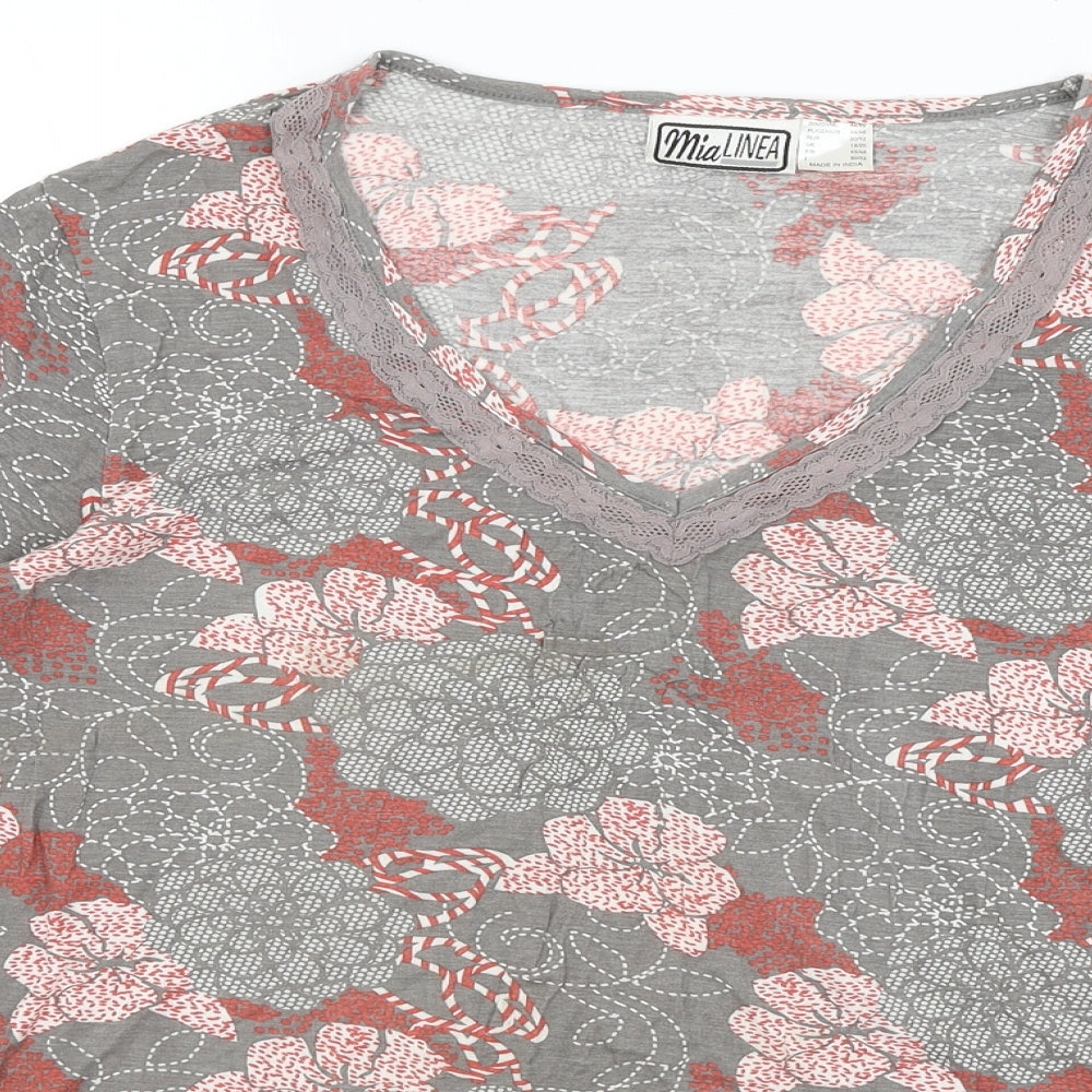 Mia Linea Womens Grey Floral  Basic T-Shirt Size 18
