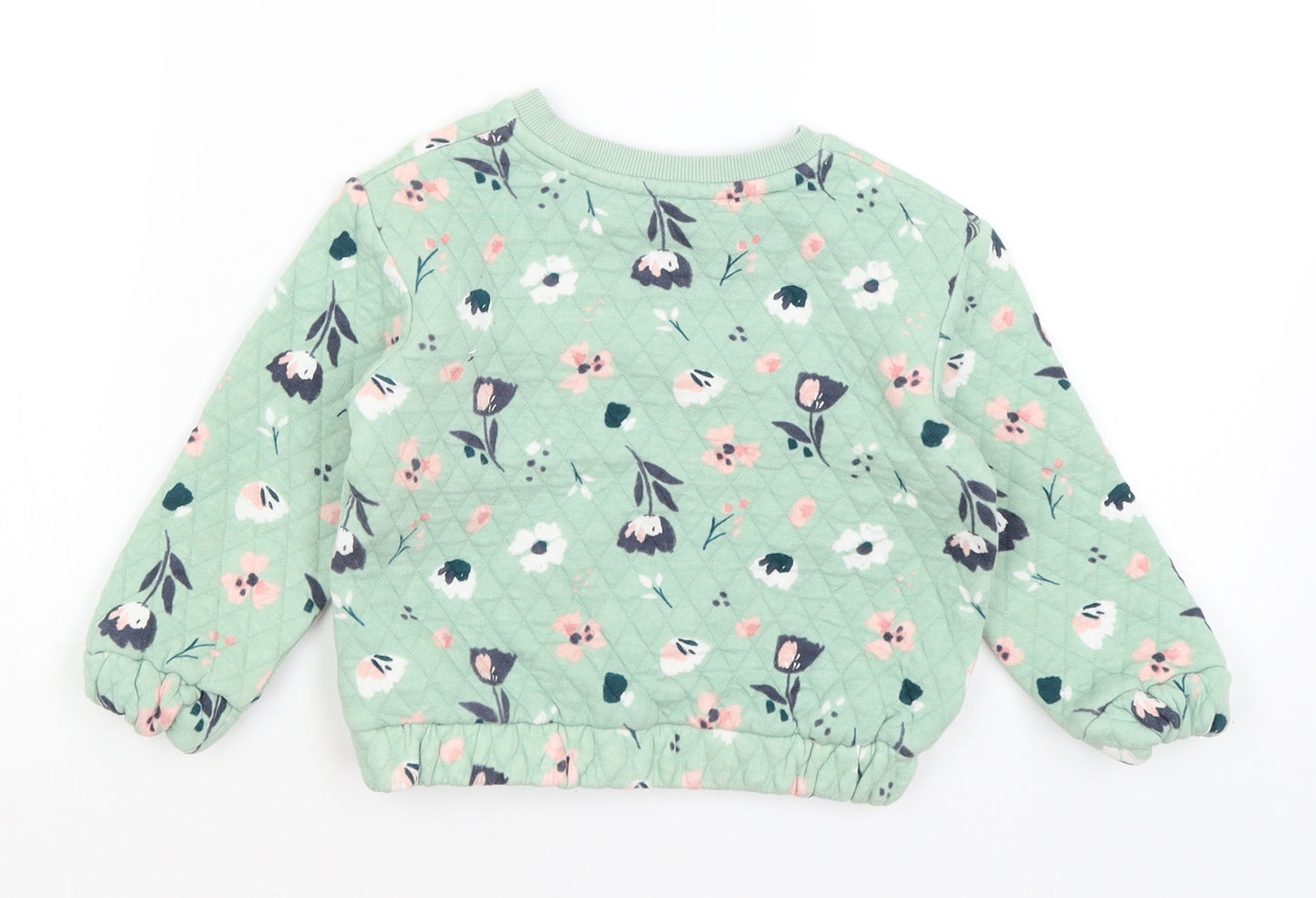 Nutmeg Girls Green Floral  Pullover Jumper Size 2-3 Years