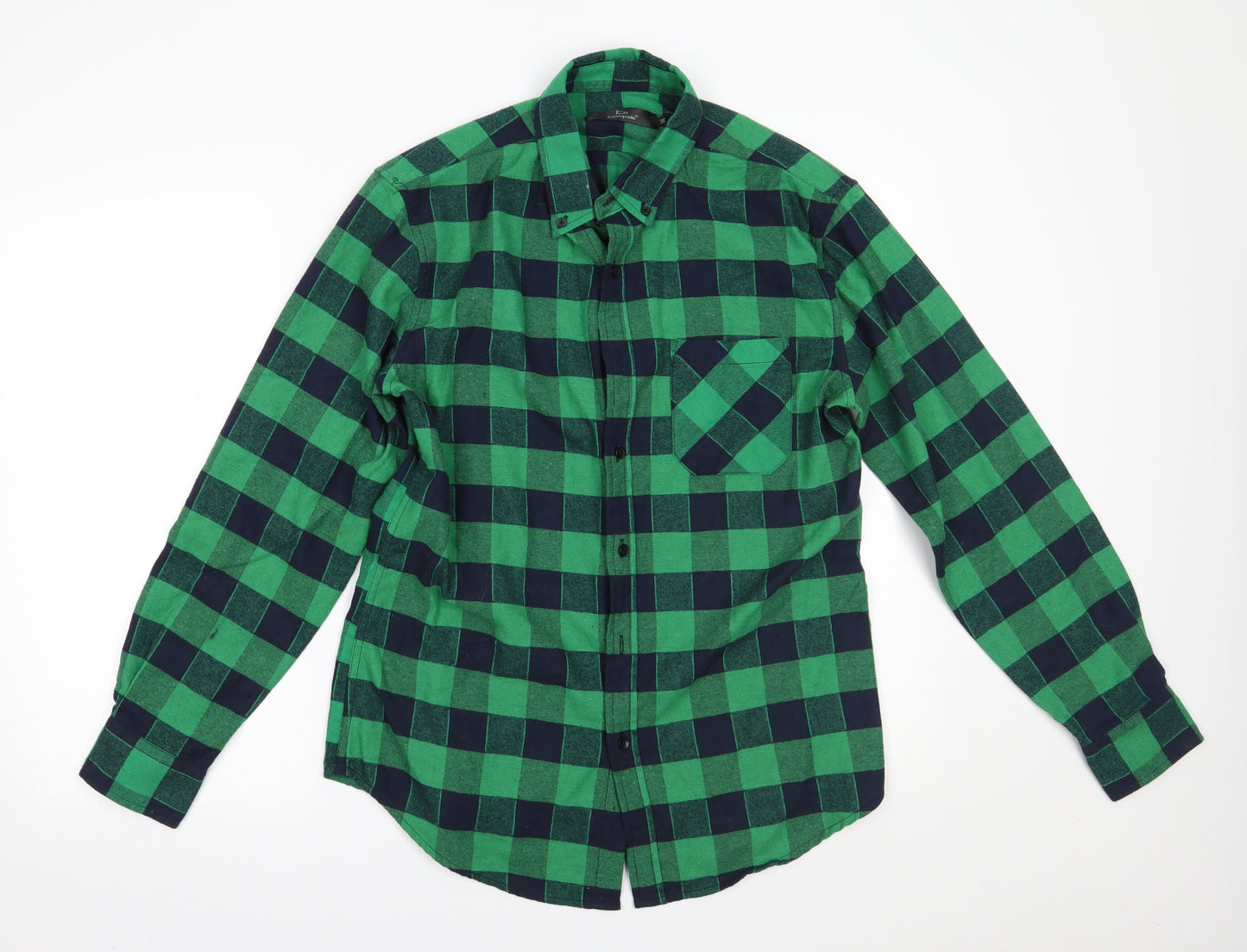 emiqude Mens Green Plaid   Button-Up Size M