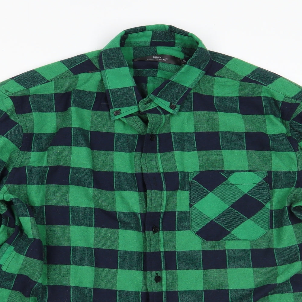 emiqude Mens Green Plaid   Button-Up Size M